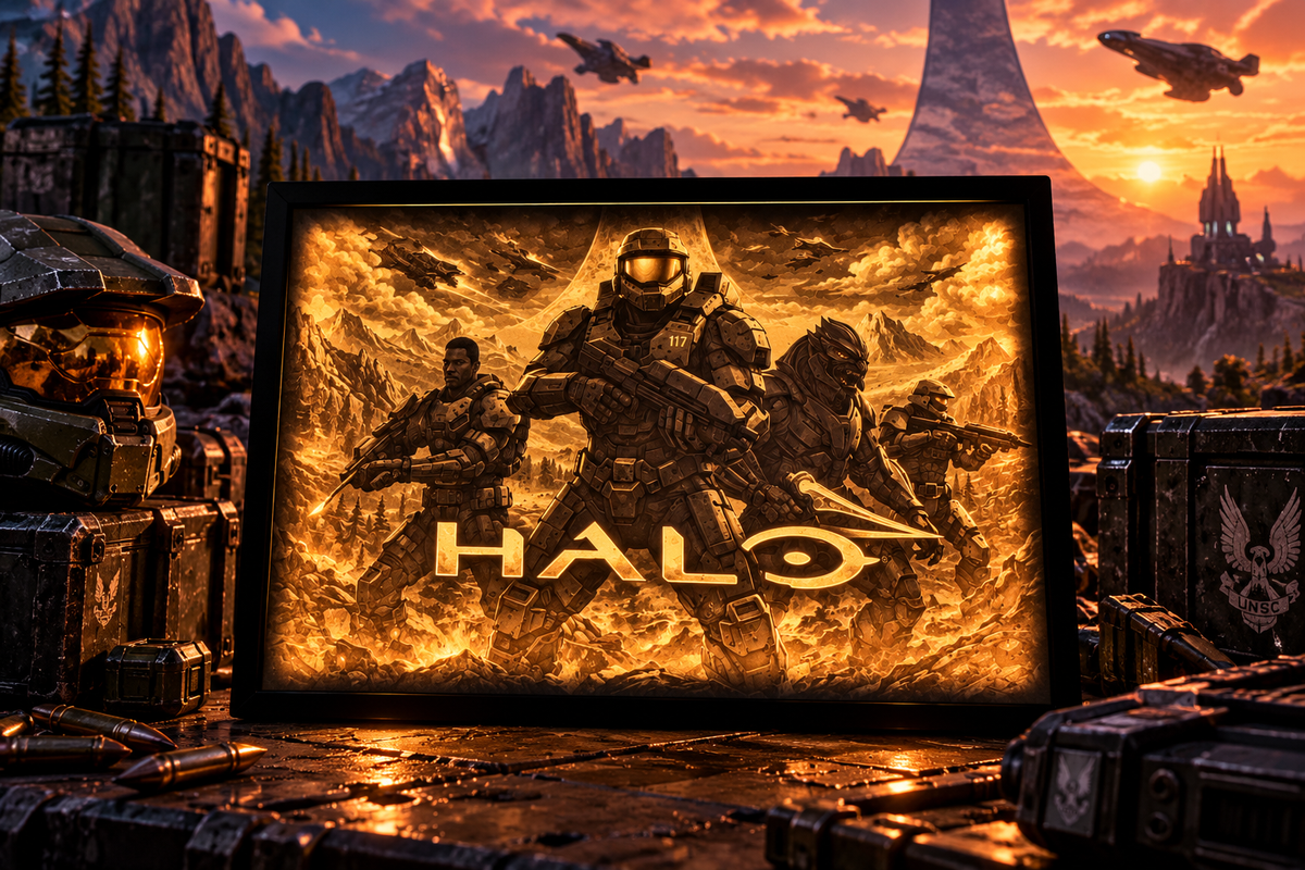 Halo LED-Leuchtbild – Erlebe die Welt des Master Chiefs